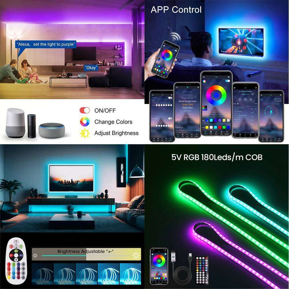 Tuya Wifi RGB LED Strip USB 5V Bluetooth APP Remote Control Flexible Ribbon Tape 180Leds/m TV Backlight for Bedroom Decoration Z260226