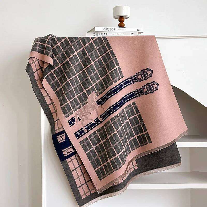 New Luxury Belt&Plaid Horse Scarf Women Winter Warmer Pashmina Scarves Two-Sided check Shawl Female Thick Blanket Wraps Foulard Z260226