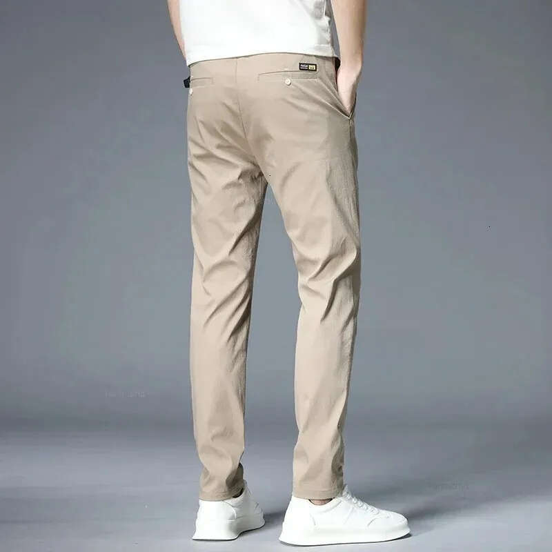 Clothing Skinny Jeans Summer Ultra thin Men's Casual trousers Slim Straight Elastic Ice Silk Sports Jogging Pants Fashion Korean Black Khaki Gree