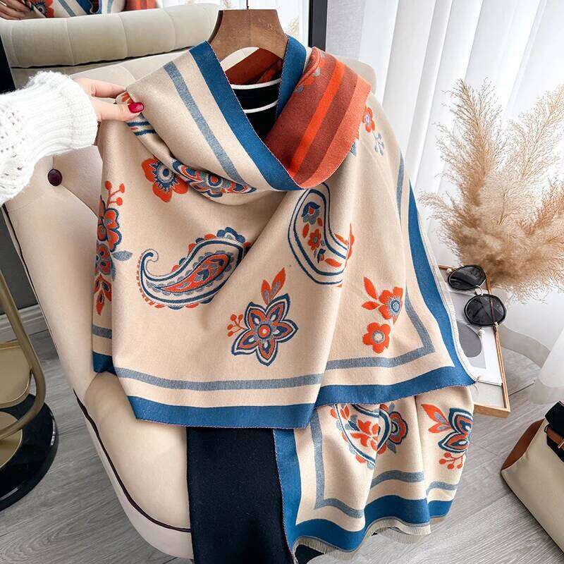 2025 New Brand Paisley Flowers Scarf for Women Warmer Winter Pashmina Print Scarves Shawls Female Thick Blanket Wraps Foulard Z260226