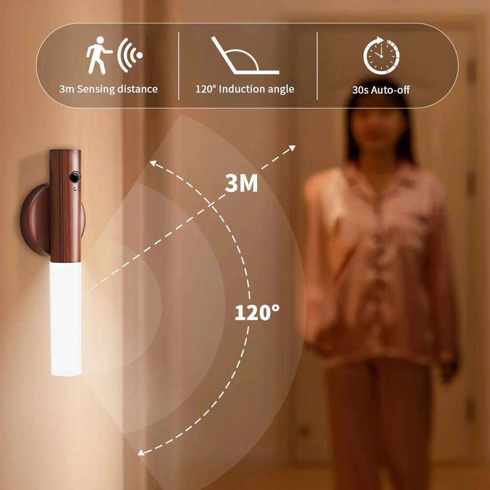 Intelligent Motion Sensor USB Rechargeable Wooden Magnetic LED Lamp Human Induction Cabinet Wardrobe Lighting Night Light Z260227