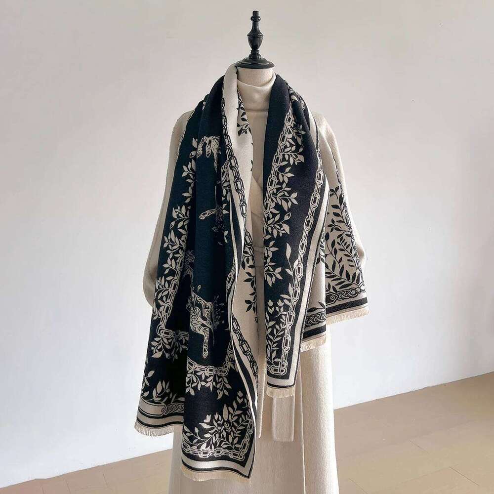 Women's Winter Faux Cashmere Scarf Thick Warm Patterned Cashew Flower Animal Print Travel Blanket Fashion Luxurious Accessory Z260226