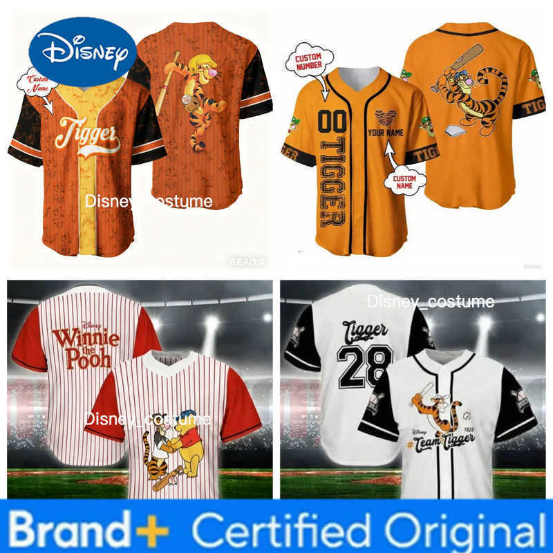 Disney Tegger 3d Printting Fashion Baseball Jersey Tigger Winnie The Pooh Tops Kids Cartoon Graphic Casual Short Sleeve Street Tee H260227