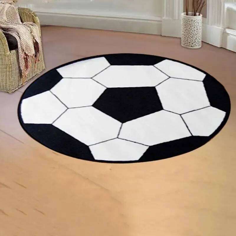 Soccer Ball Print Round Carpet Floor Mat Black White Football Pattern Home Decor For Living Room Bedroom Sports Fan Gift H260226