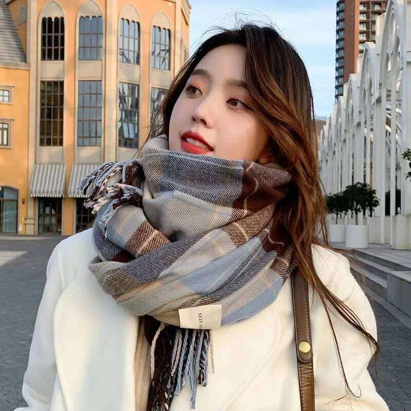 Scarf Women's Winter With Classic Plaid Student Long Shawl Lovers Neck Thicken to Keep Warm Z260226