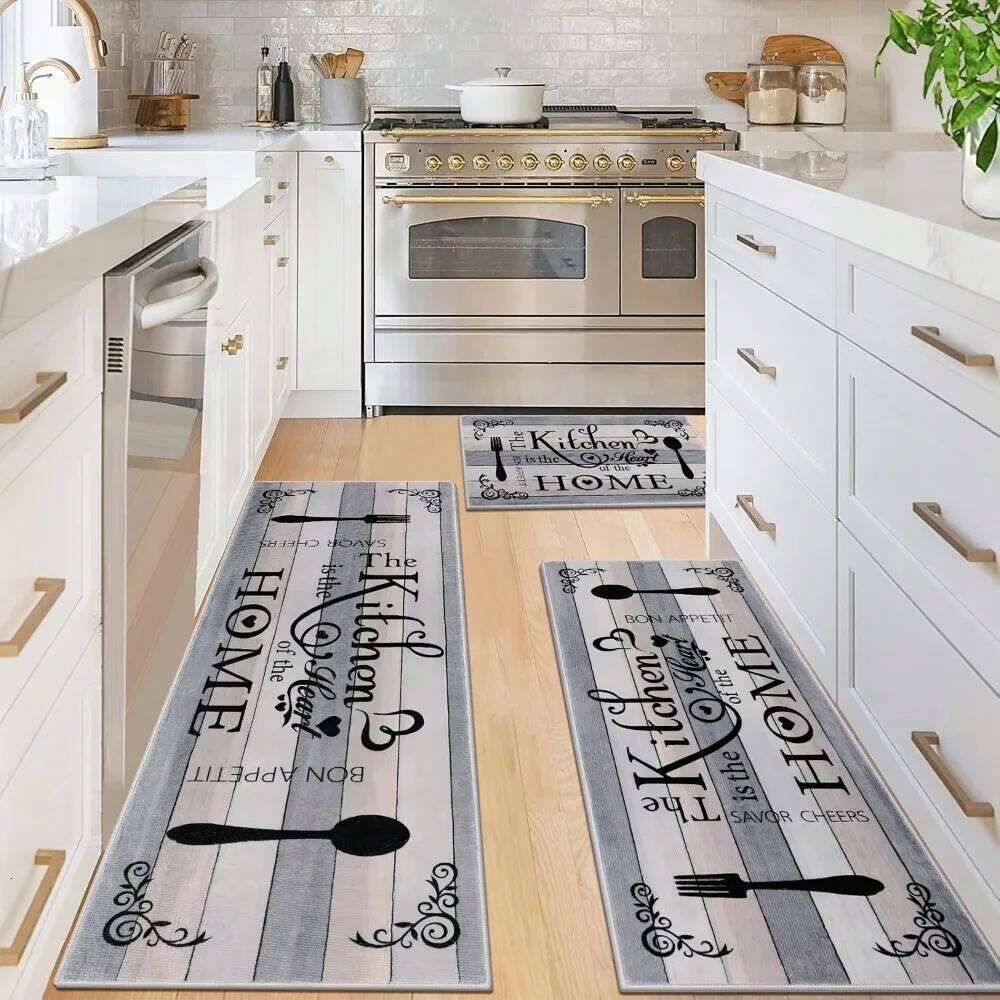 Kitchen Carpet Rug - Utensils Spoon & Spice Design with 'BON APPETIT' Quote for Dining Room Home Decoration Floor Mat H260226