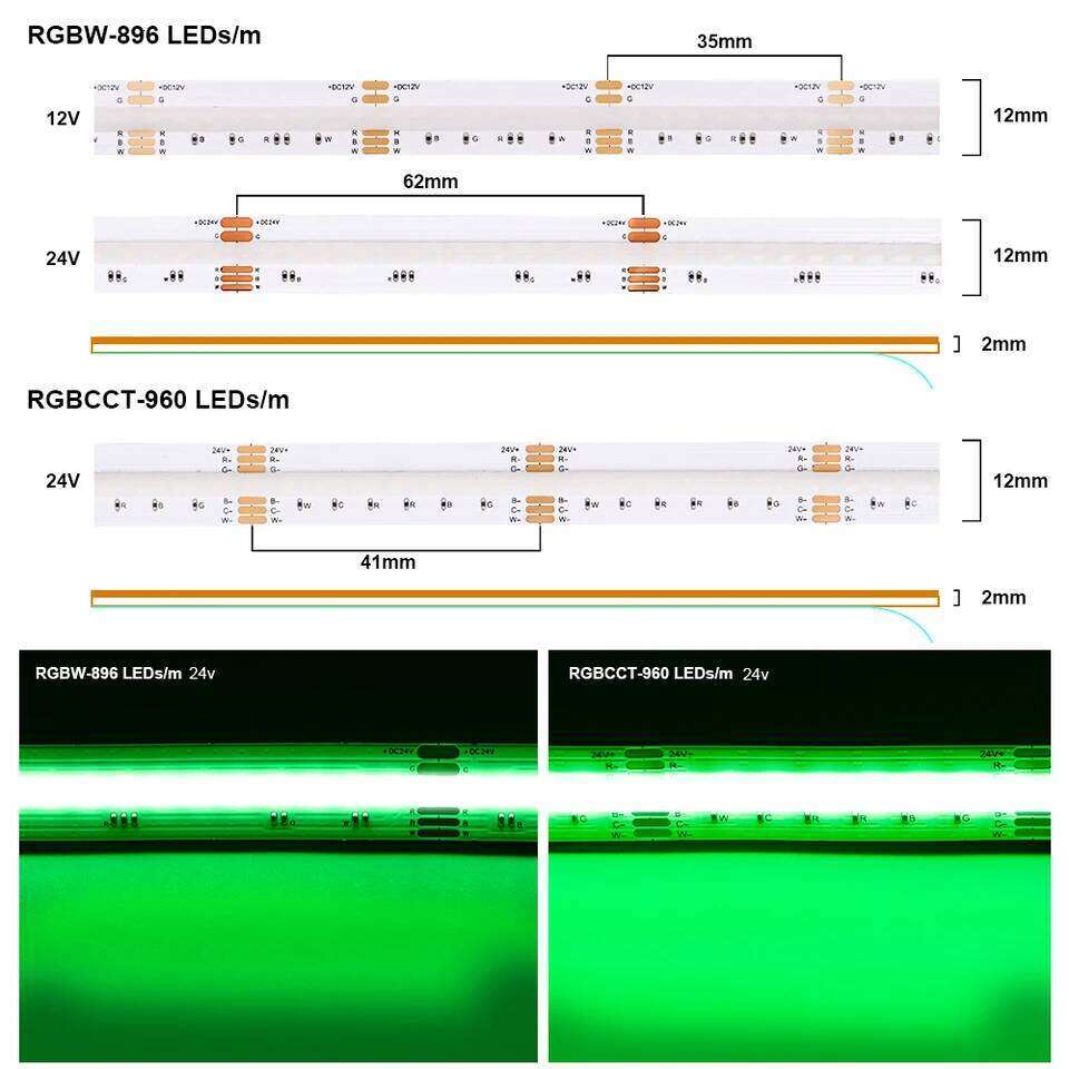 DC12V 24V RGBW RGBCCT COB LED Strip Light 896/960LEDs/m Flexible High Bright Dimmable Led Tape RA90 FCOB RGB+CCT Ribbon Rope Z260226