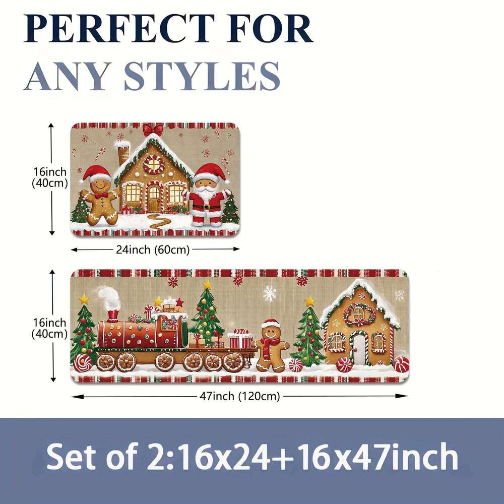 VIKAMA 1/2pcs Christmas Anti-Slip And Easy-To-Clean Kitchen Carpet, Bathroom Entrance Mat For Home Decoration H260227 - view 5