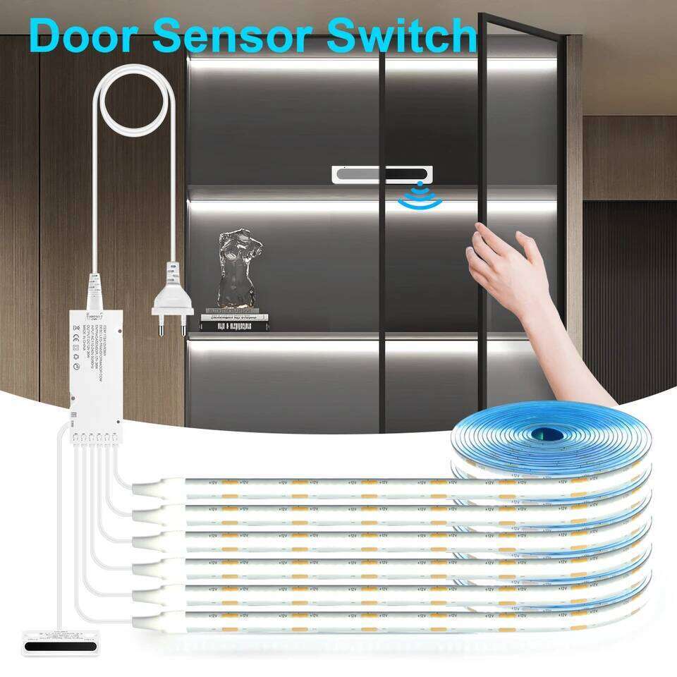 Smart Sensor Control 12V COB LED Strip Under Lights Closet Wardrobe,Wine Cabinet Double Door Home Decor Lighting Z260226