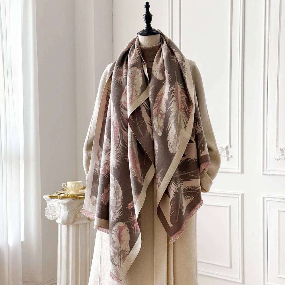 Luxury Feather Print Scarf 2025 Women Warm Pashmina Shawl Ideal for Autumn Winter Fashion Accessory Bufanda Mujer Foulard Z260226