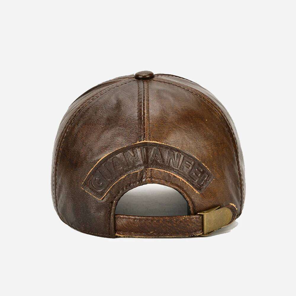 Fashion Men Genuine Baseball Cap Casual Hat Autumn Winter Real Cowhide Leather Ear Protection Caps Z260226