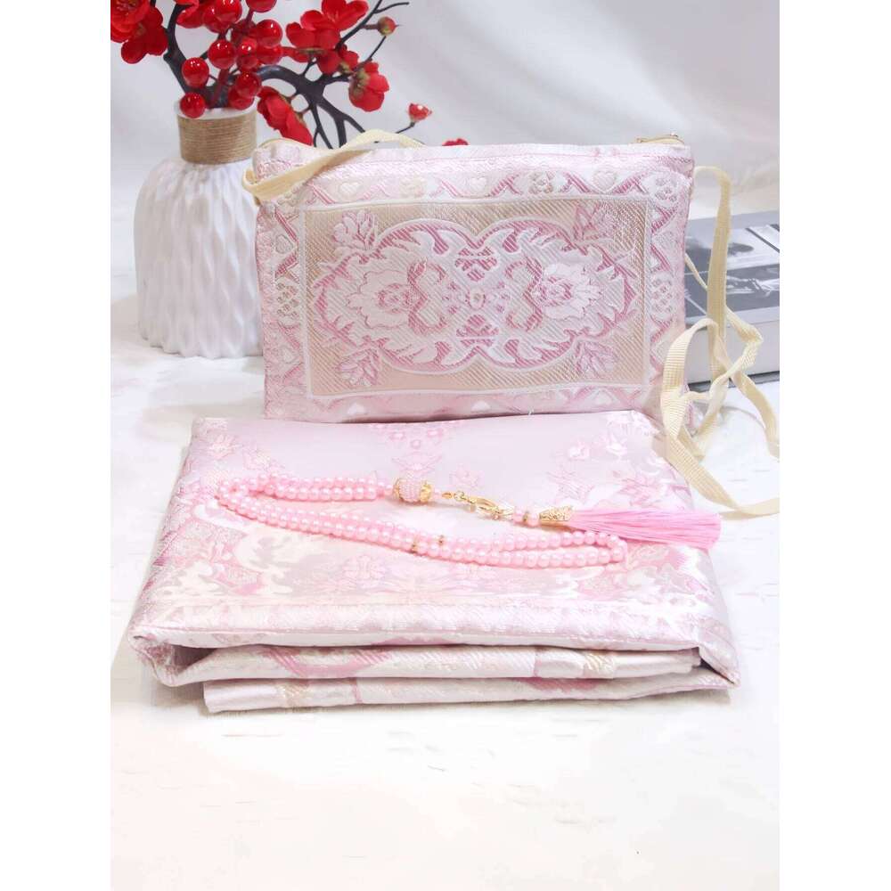 Rug With Prayer Beads and Portable Bag Muslim Gift Islamic Soft Mat Gifts Set Turkish Carpet For Ramadan Eid Hajj H260226