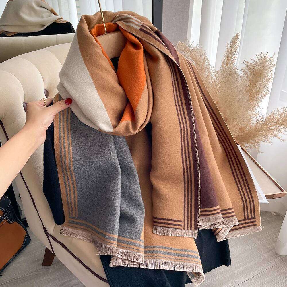 Winter women's geometric splicing faux cashmere fall winter thickened fashion warm and versatile scarf shawl Z260226