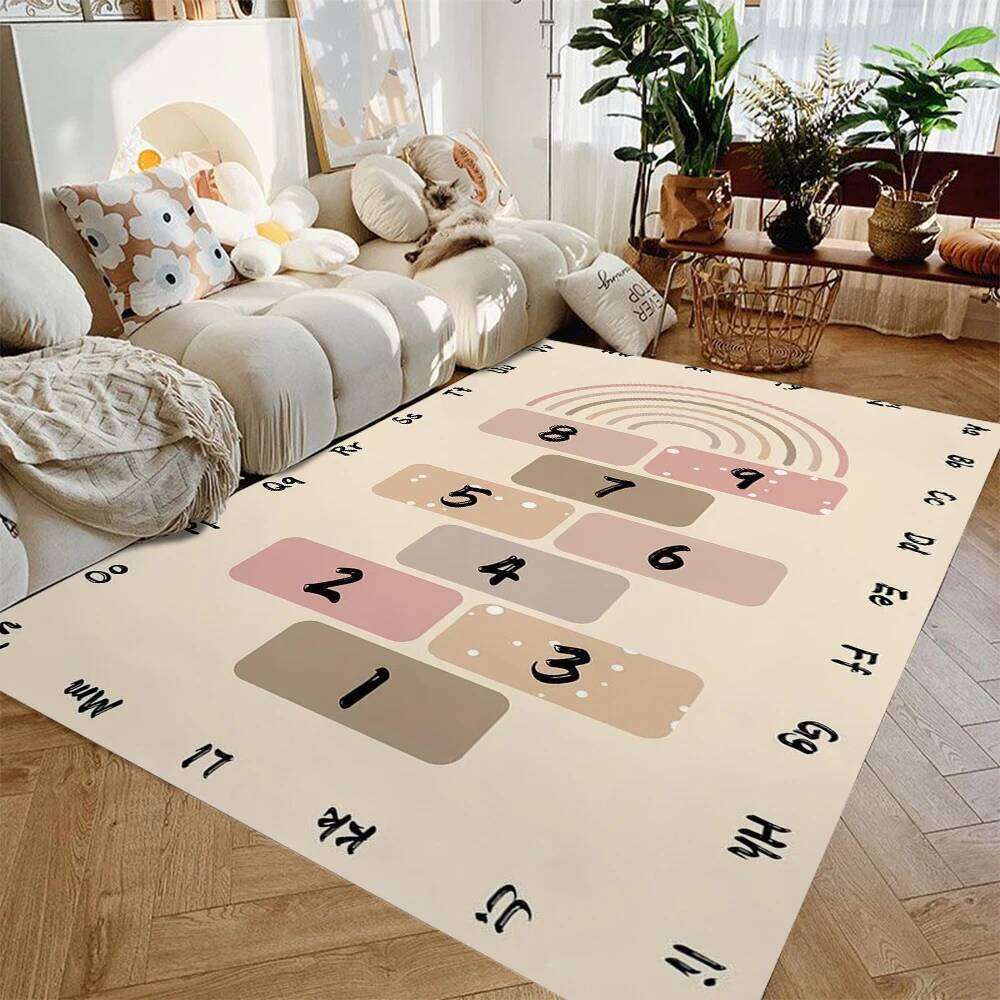Kids Playroom Rug Gray Road & Hopscotch Design, Non-Slip Carpet Bedroom Living Room Bathroom Dormitories Floor Mat H260226