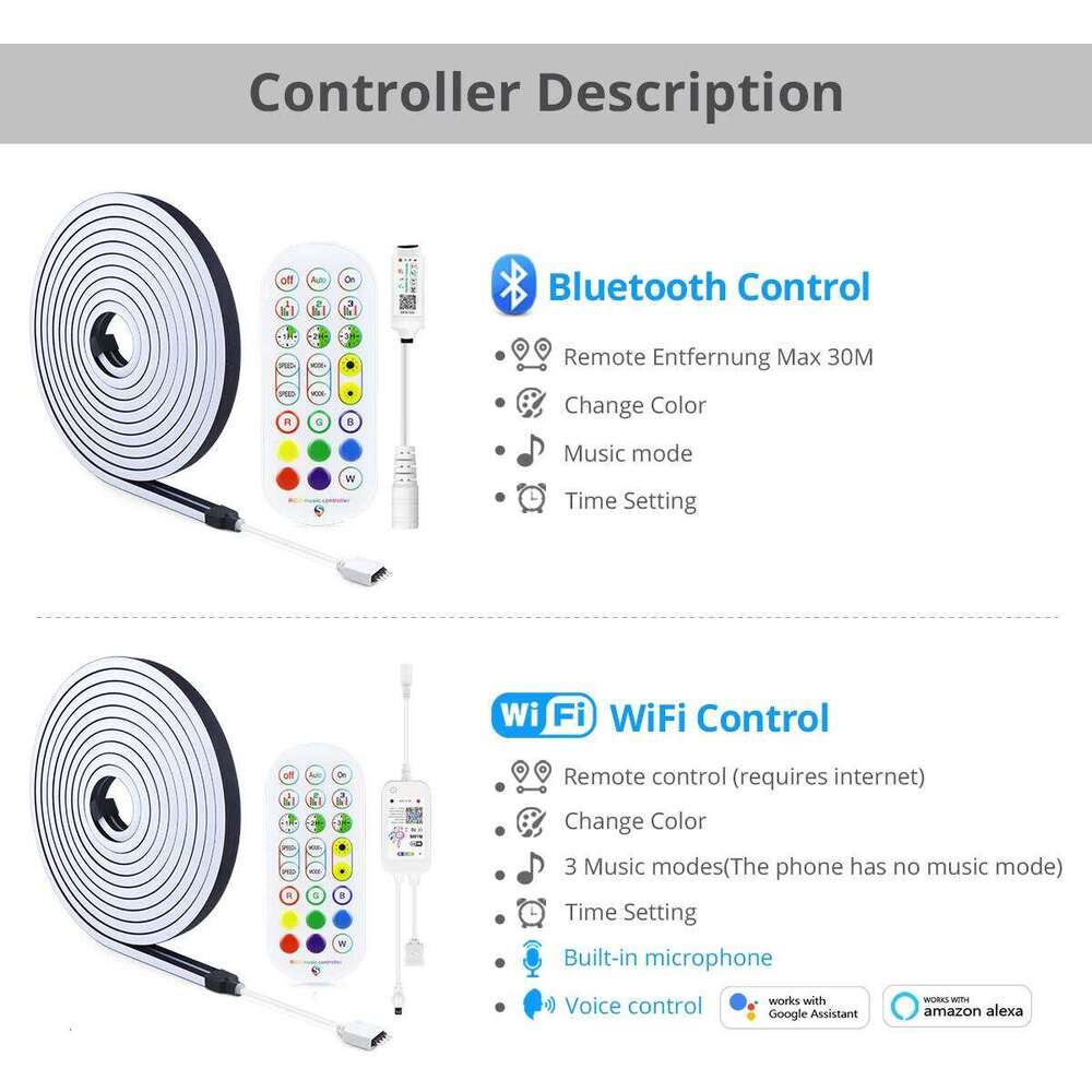 Black Silica Gel Tube LED Strip Lights Tuya Smart Life WiFi Bluetooth APP Control RGB Neon Sign Tape For Christmas Decor Z260226