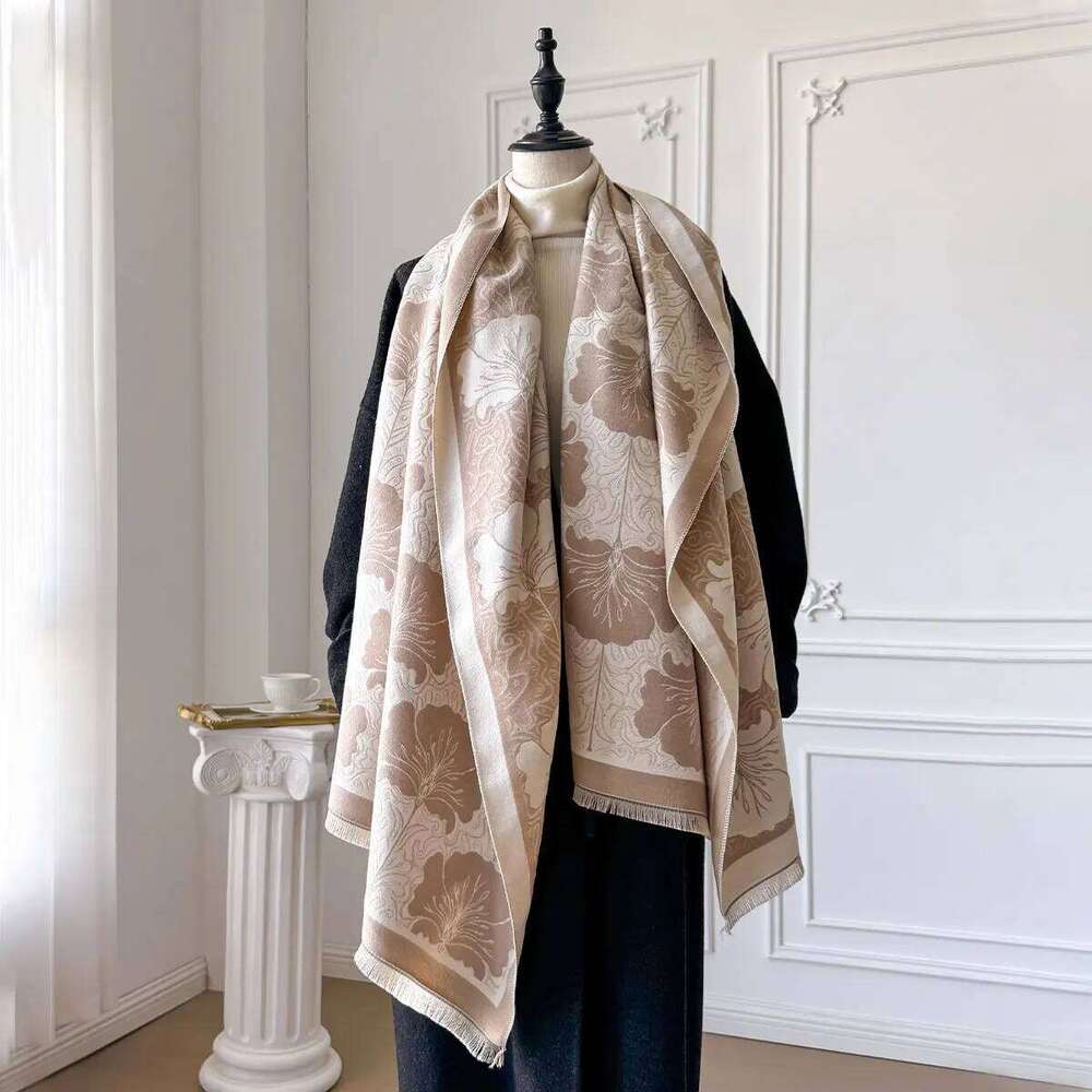 2025 Elegant Flowers Design Imitation Cashmere Soft Warm Fringe Shawl New Autumn Winter Coldproof Windproof Blanket Scarf Z260226