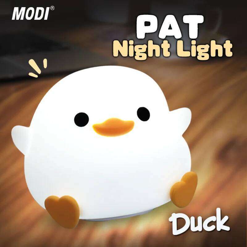 Cute Duck Night Light LED Cartoon Animal Silicone Lamp for Kids Touch Sensor, Timer & USB Rechargeable - Children's Room Dec Z260227