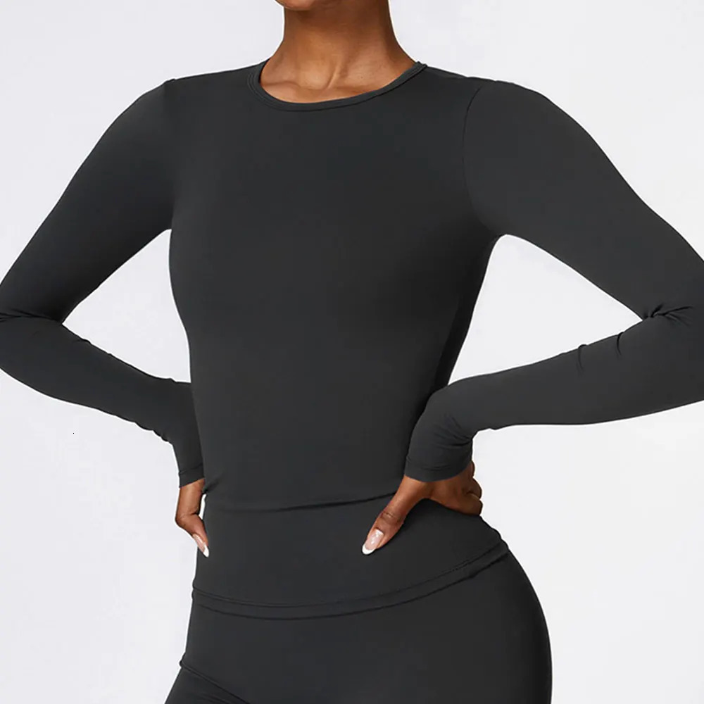 Women Yoga T-shirts Solid Sports Top Long Sleeve Gym Workout Running Shirts Sexy Exposed Navel Quick Dry Fitness Gym Sport Wear 260206