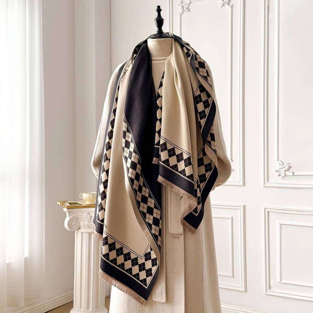 Luxury Plaid Winter Warm Cashmere Women Tassel Wrapped Travel Cloak Blanket Large Shawl Windproof Scarf Z260226