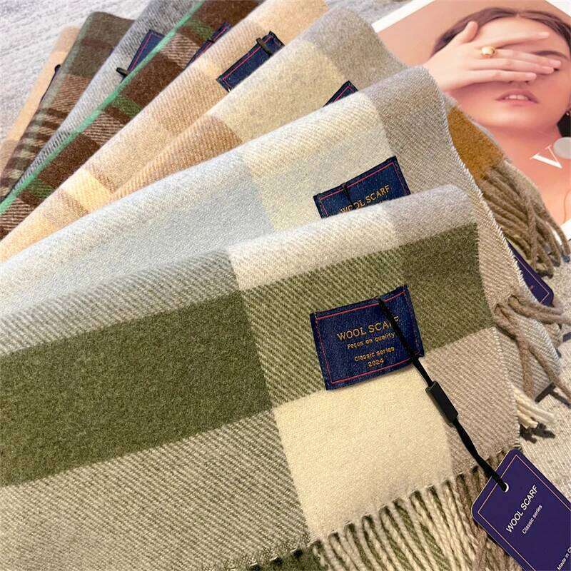 40% Wool Winter Scarf for Women Long Warm Cashmere Shawls Lady Plaid Shawl Wrap Female Pashmina Bandana Head Scarves Z260226