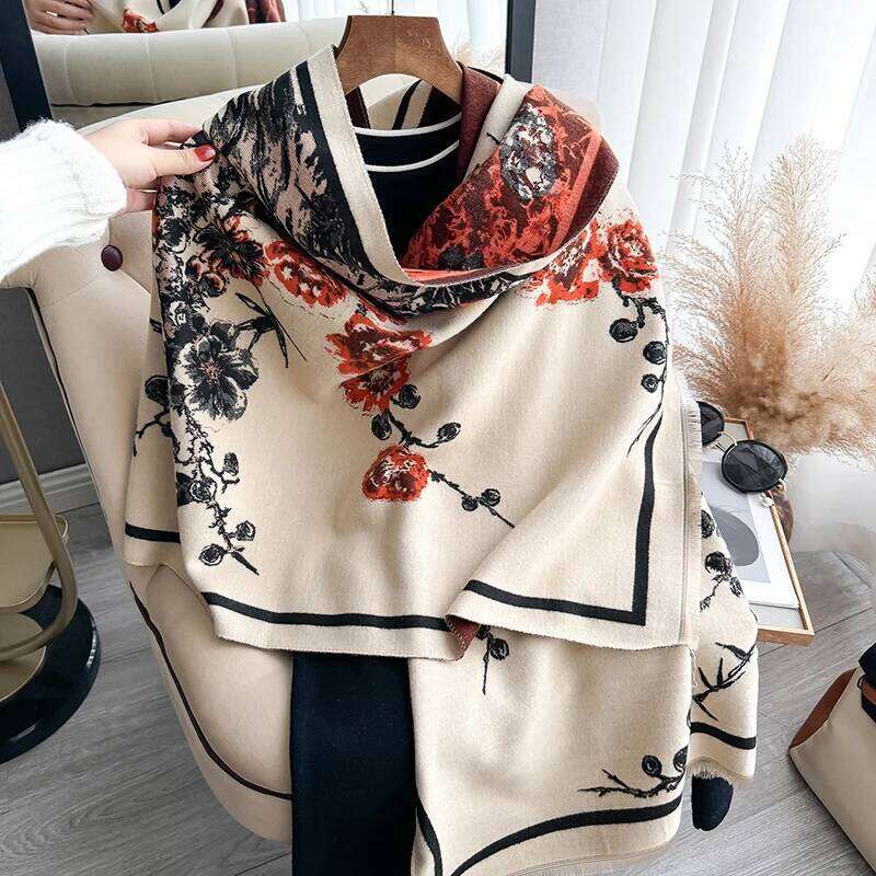Luxury Brand Women Two-Sided Print Imitation Cashmere Soft Warm Pashmina Shawl Winter Coldproof Windproof Blanket Scarf Z260226