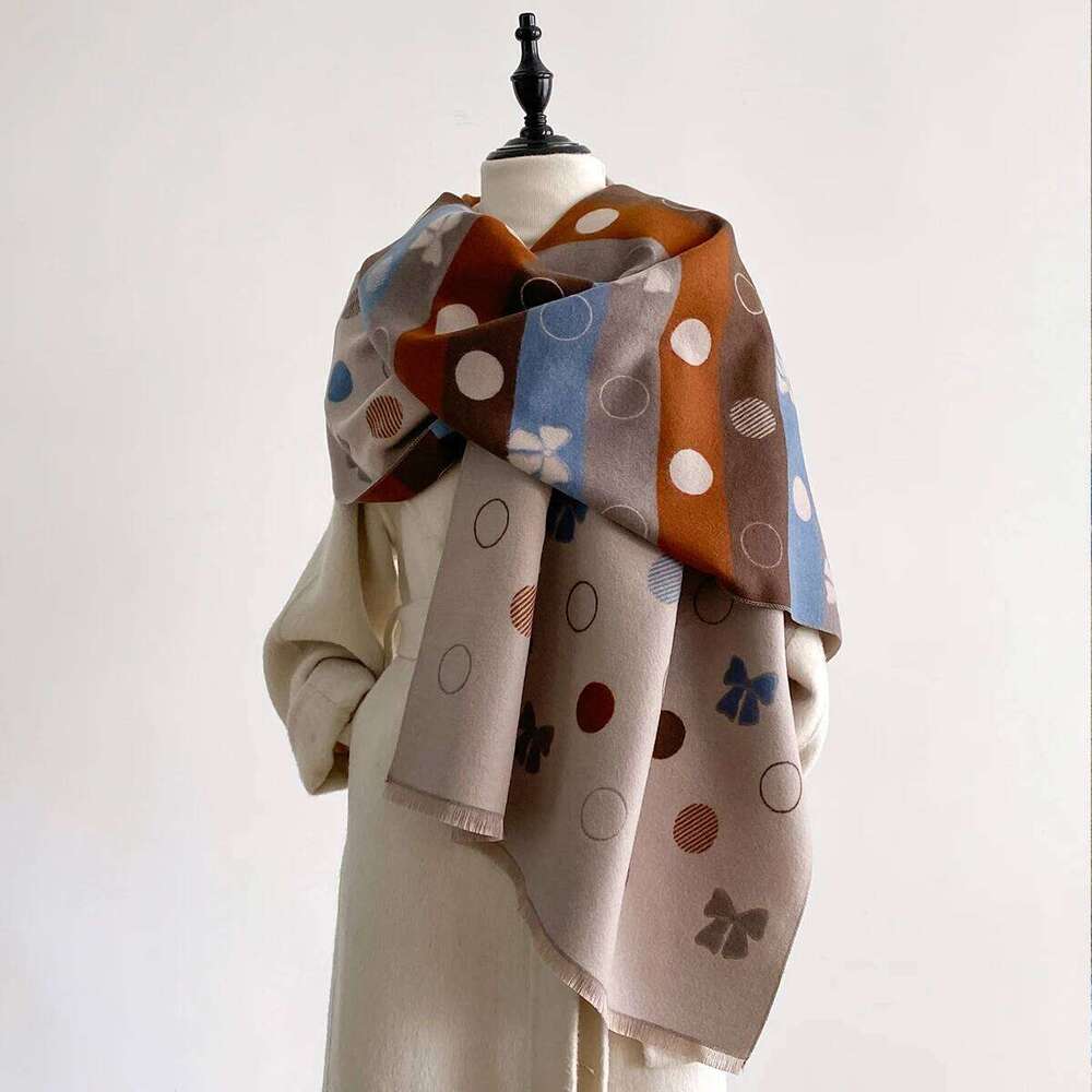 New Brand Elegance Bow Print Scarf Soft Warm Fringe Pashmina Shawl Autumn and Winter Outdoor Coldproof Windproof Blanket 2025 Z260226