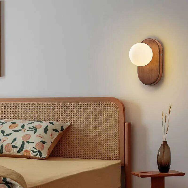 Japanese Solid Wood Wall Nordic Personalized Creative Living Room Bedroom Aisle Eye Protection Decorative Glass Lamp Z260227