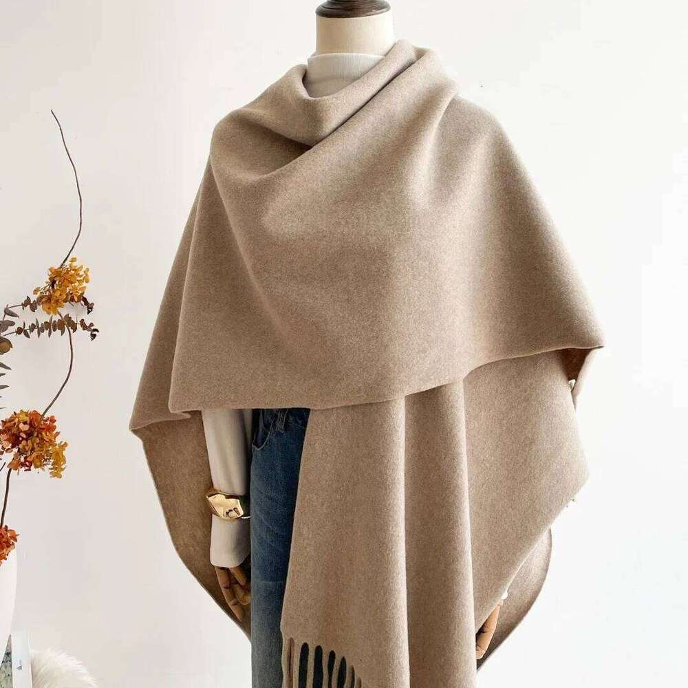 High-end Solid color Thick Scarf Large Shawl Women's Cape Winter Warm Cashmere Feel Scarves Luxury Brand Z260226