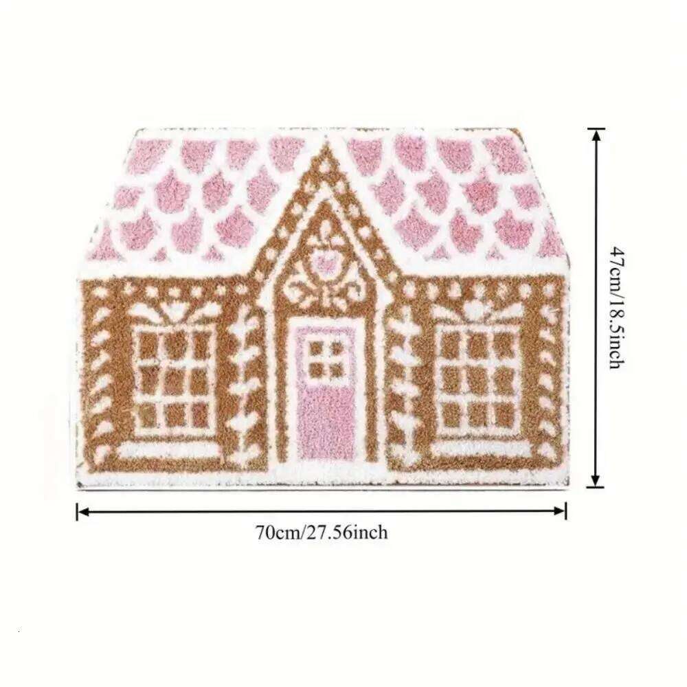VIKAMA Christmas Gingerbread House Wool-like Carpet Water-Resistant Soft Bath Mat Bedside Rug for Bedroom Winter Home Decoration H260226