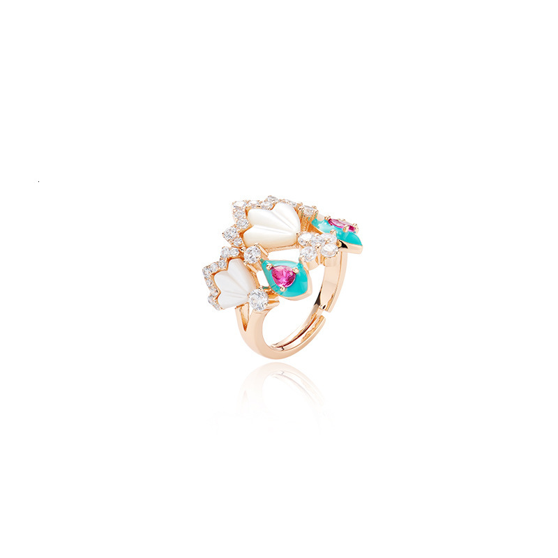 Ring White Shell Cat Paw Ring, Gold-Plated Ring, Blue Enamel Ring, Niche Light Luxury Women's Ring