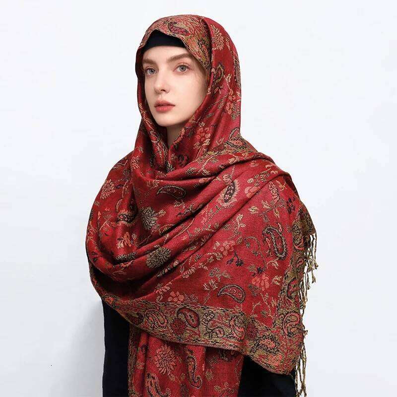 Foulard Paisley Imprime Design Hijabs Pour Cachemire Pashmina Chale Dame Enveloppement Chaud Hiver Foulards Femme Z260226