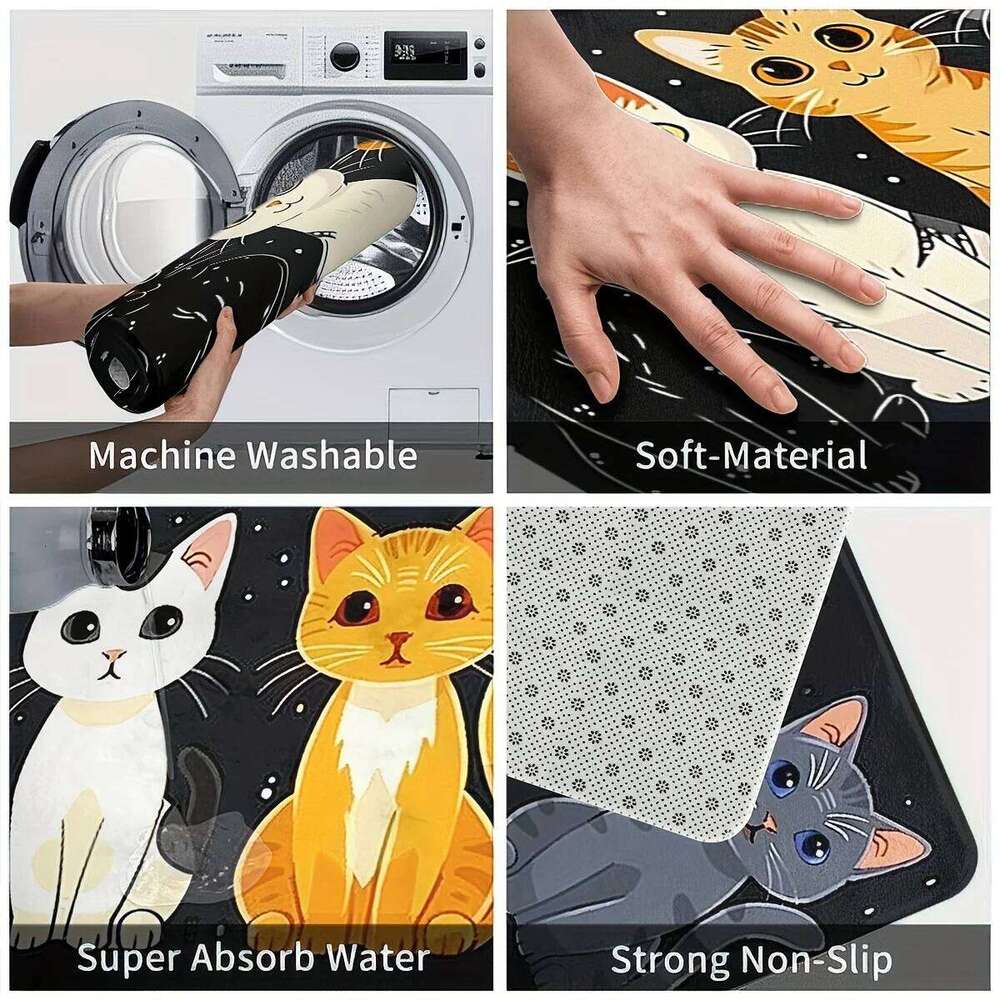 VIKAMA Cute Cat Pattern Kitchen Rug Office Bathroom Bedroom Laundry Room Entrance Hall Customizable for Festive Home Decor H260226
