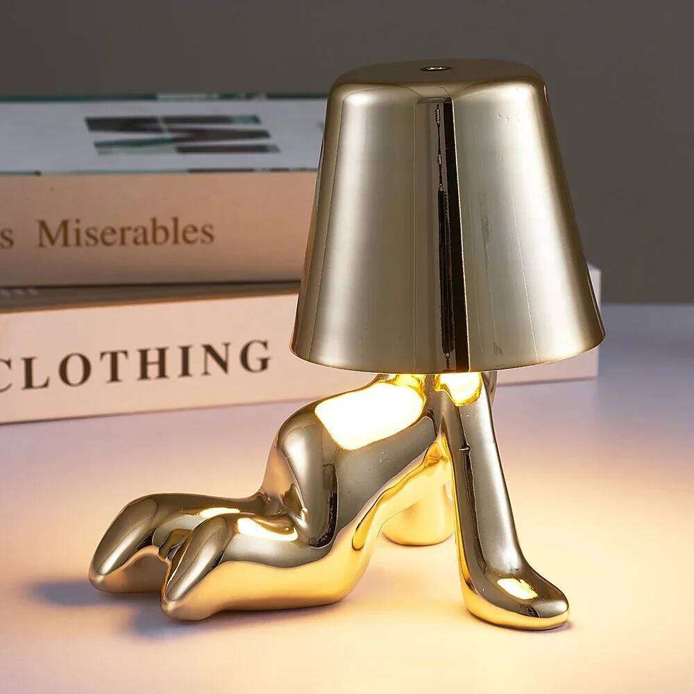 Nordic Chrome Little Golden Man Table Lamp Living Bedroom Bedside Children's Room Night Lights Net Red Creative Desk Lamps Z260227