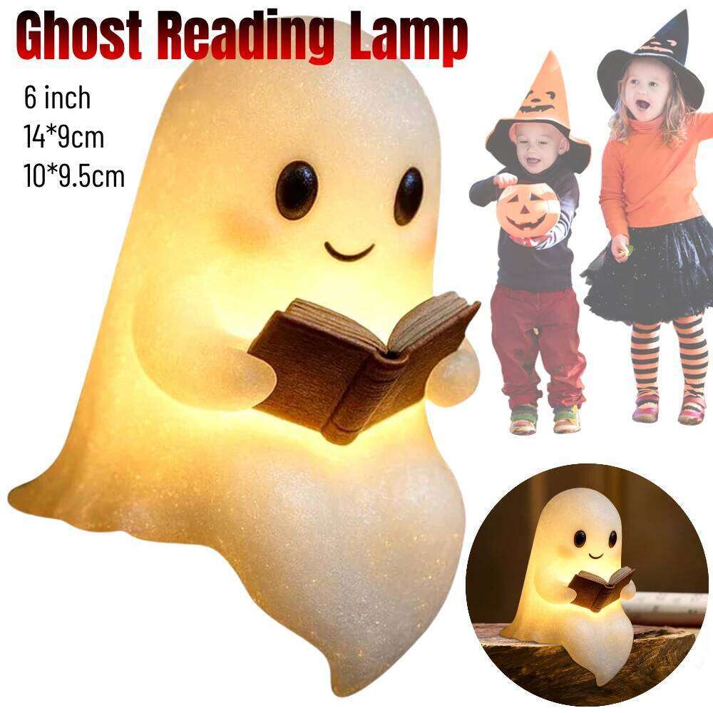 Cute Ghost Reading LED Night Spooky Table Lamp Desk Light For Bedroom Study Book Lovers Halloween Ornament Z260227