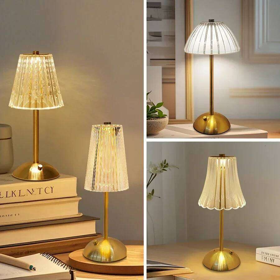 Rechargeable Touch Night Light 3 Colors Dimmable Artificial Crystal Portable Table Lamp for Bedroom Living Room Restaurant Z260227