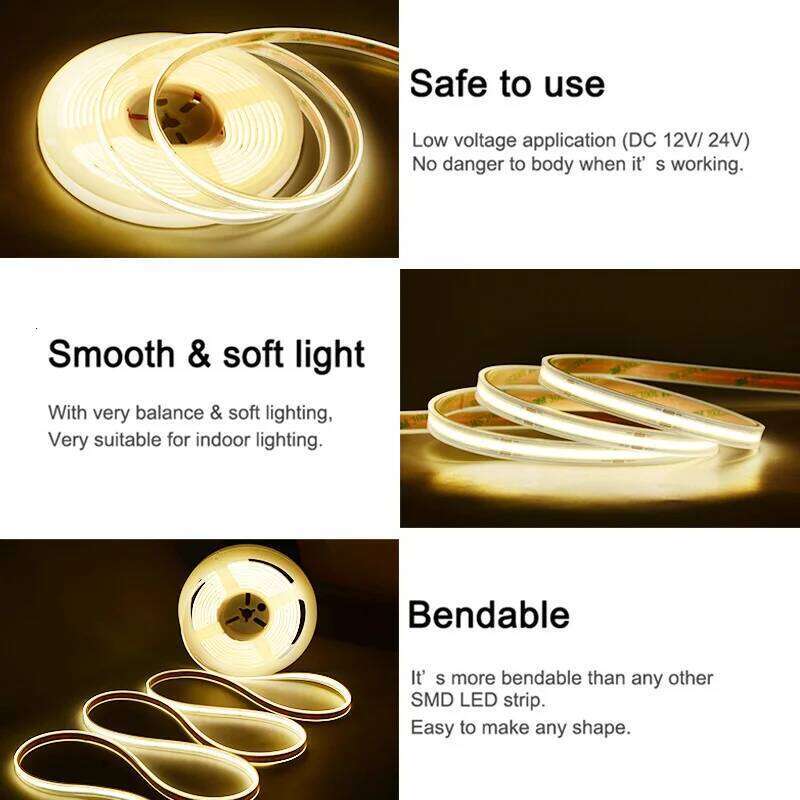 COB LED Strip Light IP67 Waterproof 480 LEDs/m High Density Flexible Tape Ribbon 3000K-6500K RA90 Led Lights DC24V UL Listed Z260226