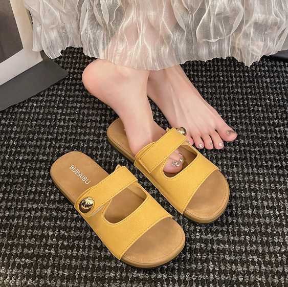 Beautiful beach casual flat wedge sandals for women, suitable for summer outerwear, 2025 adjustable Velcro sandals H260227