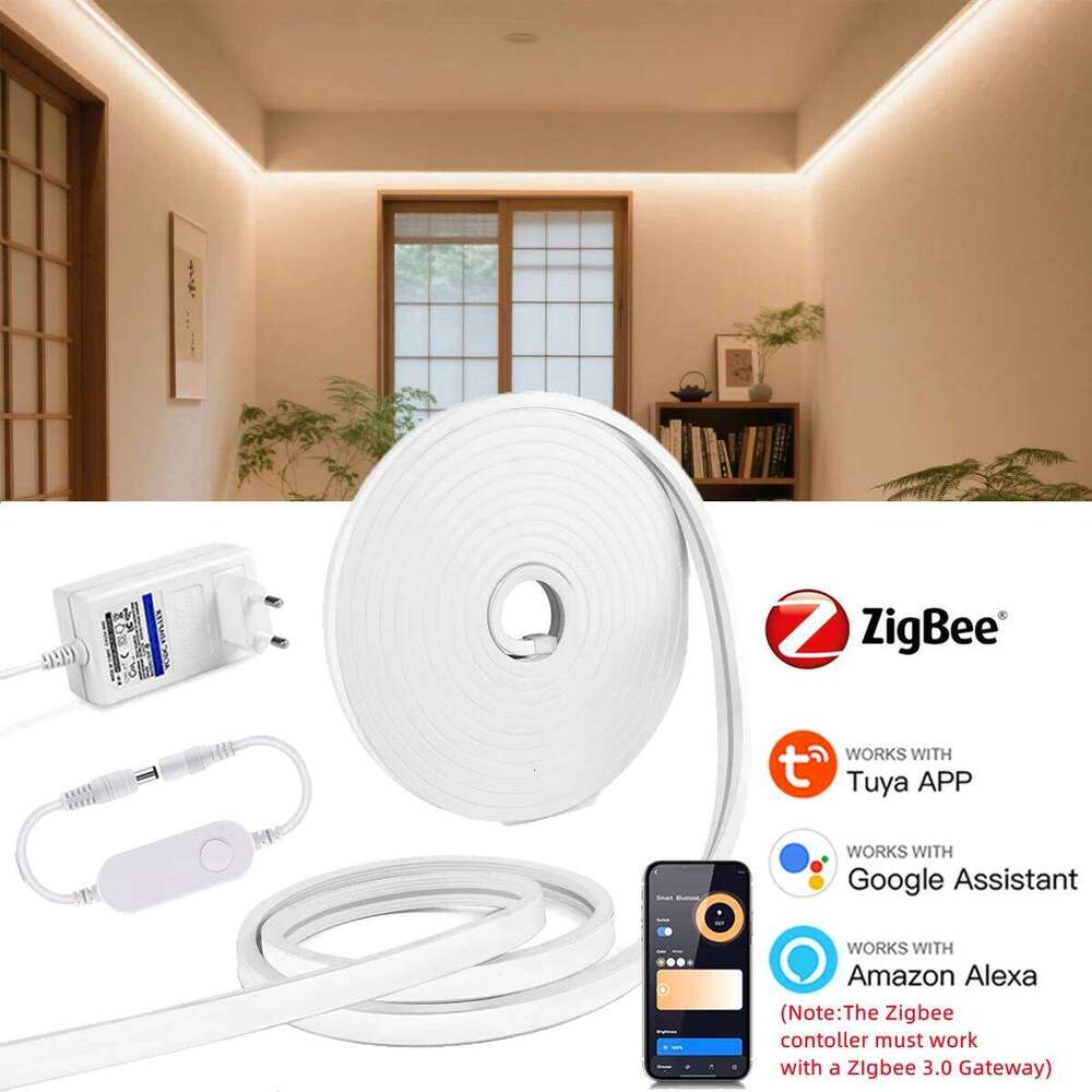1-5M One Roll Zigbee 3.0 DC12V Neon Light Strip Waterproof Dimmable Smart Voice Control LED Tape for Tuya Smartthings Zigbee3.0 Z260226