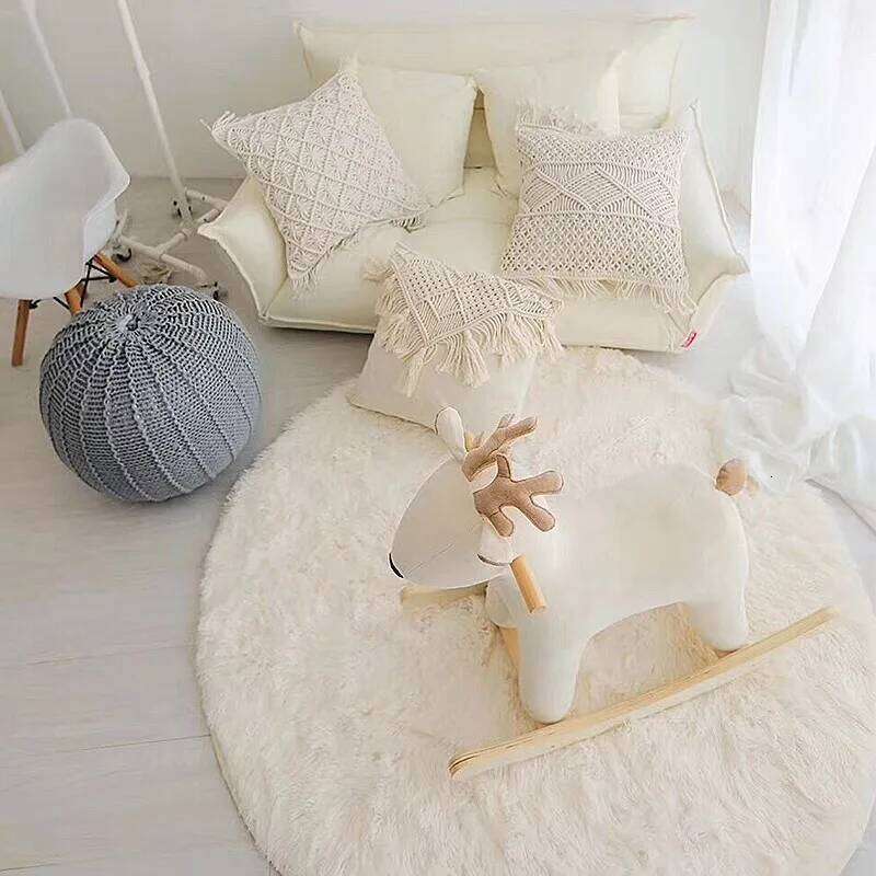 Plush Rugs Round Carpet For Living Room Sofa Foot Pad Fluffy Soft Kids Bedroom Cushion Balcony Hanging Basket Mat H260226