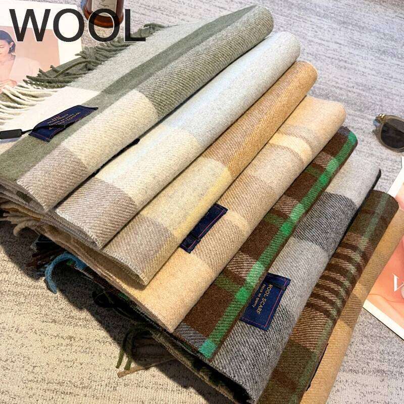 40% Wool Winter Scarf for Women Long Warm Cashmere Shawls Lady Plaid Shawl Wrap Female Pashmina Bandana Head Scarves Z260226