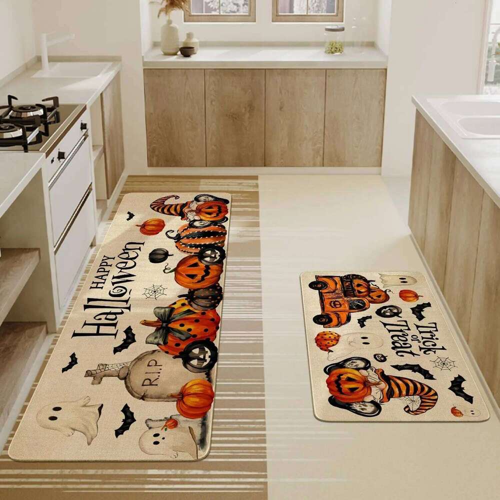 1/2pcs Halloween Kitchen Floor Mats Ghost Pumpkin Balcony Porch Carpet Washable Entrance Welcome Doormat Home Decor Accessories H260226