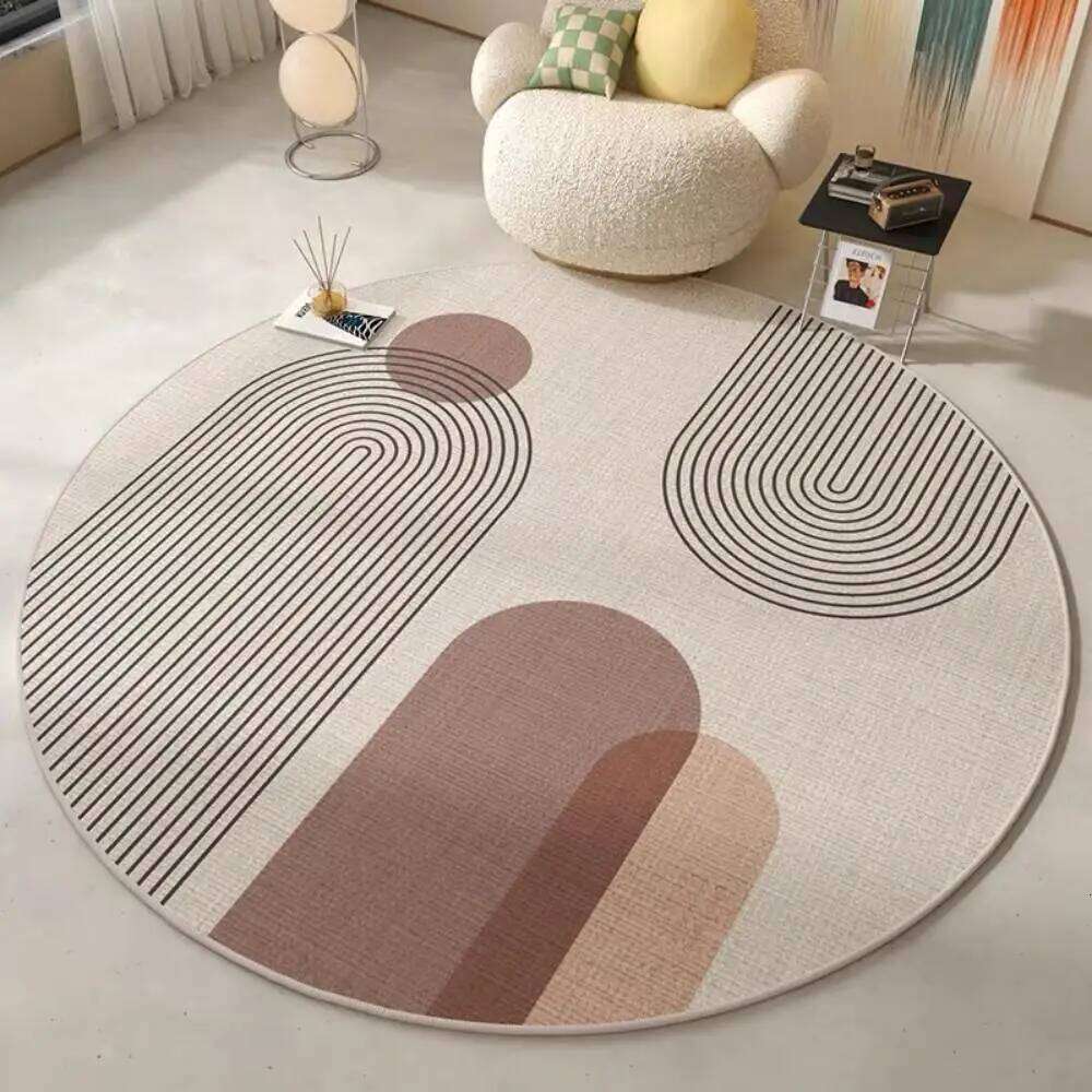 Nordic Style Round Flannel Carpet for Living Room, Bedroom Soft Waterproof Floor Mat, Makeup Mirror Rug, Office H260226