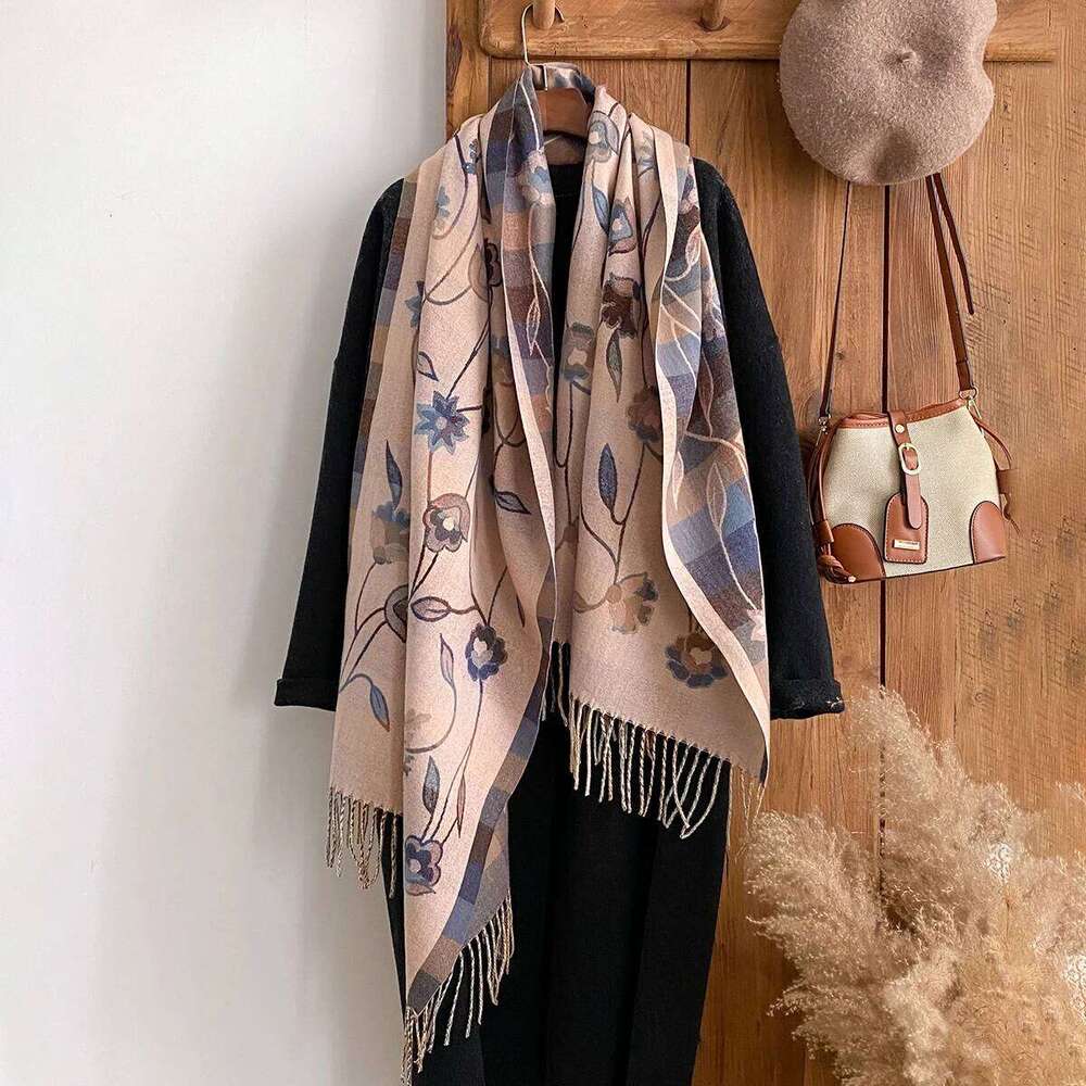 Women Bohemian Style Floral Pattern Imitation Cashmere Scarves Winter Warm Two-Sided Thick Long Tassel Shawl Coldproof Scraf Z260226