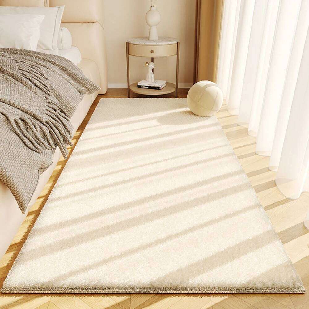 VIKAMA Rug For Flannel Cream Wind Solid Color Black And White Diamond Lattice Bed Bedroom Window Carpet H260226