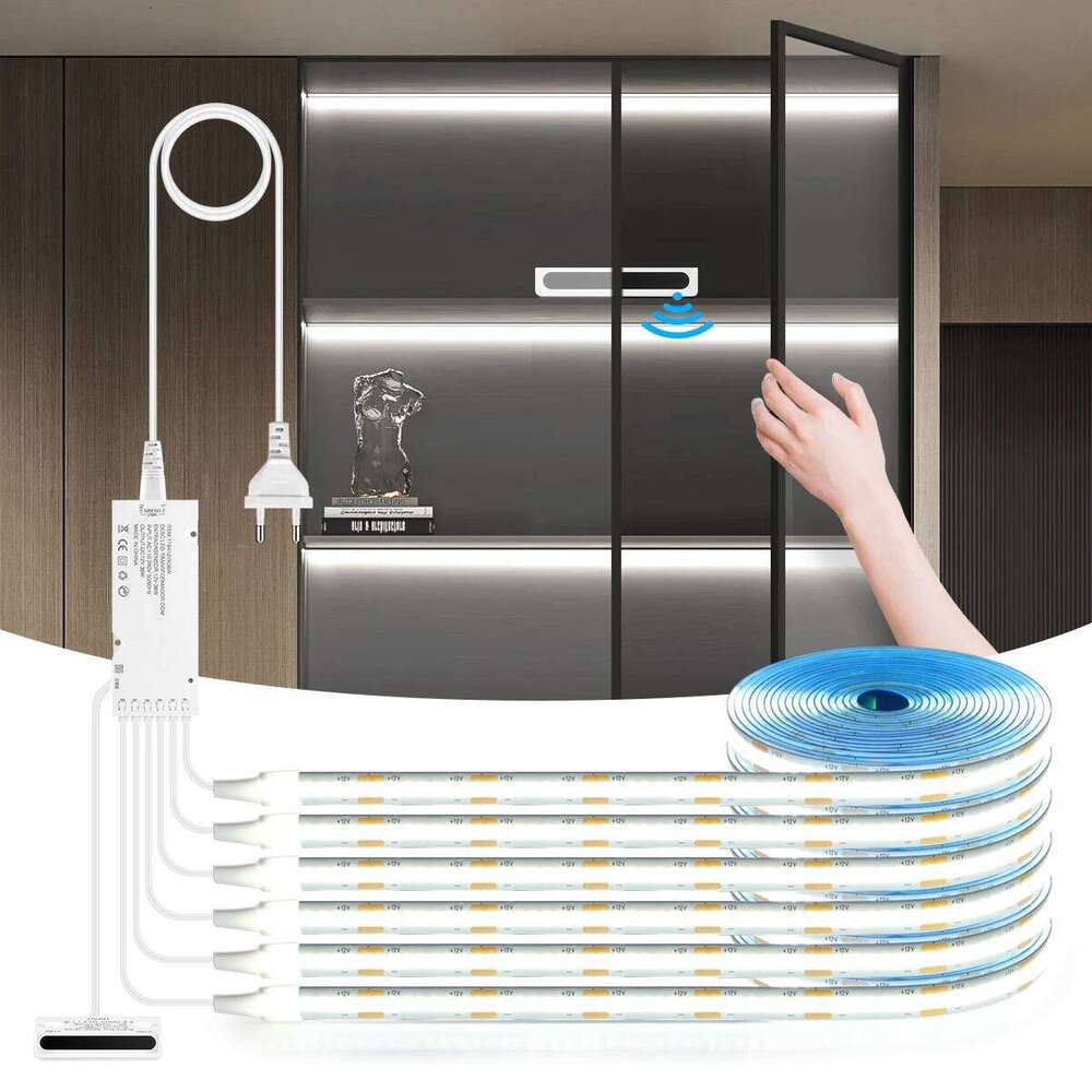 Door Open Turn On Sensor LED Strip COB Under Cabinet Collection cabinet kitchen Stairs Wardrobe Bed Side Closet Lampara Light Z260226