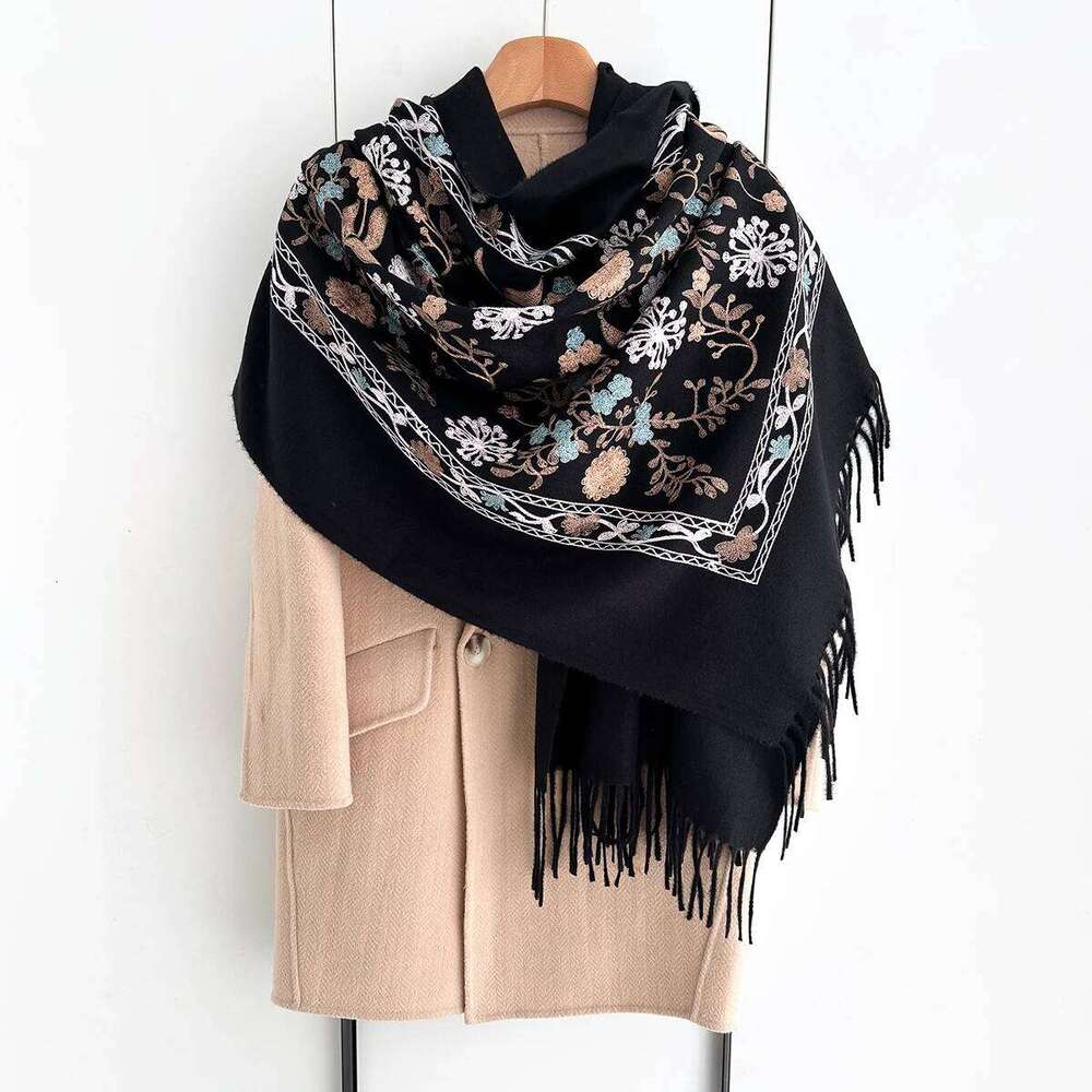 Many Colors Floral Warm Scarf For Women 70*210cm Luxury Faux Cashmere Shawl Winter Thick Pashmina Tassels Poncho Elegant Wrap Z260226