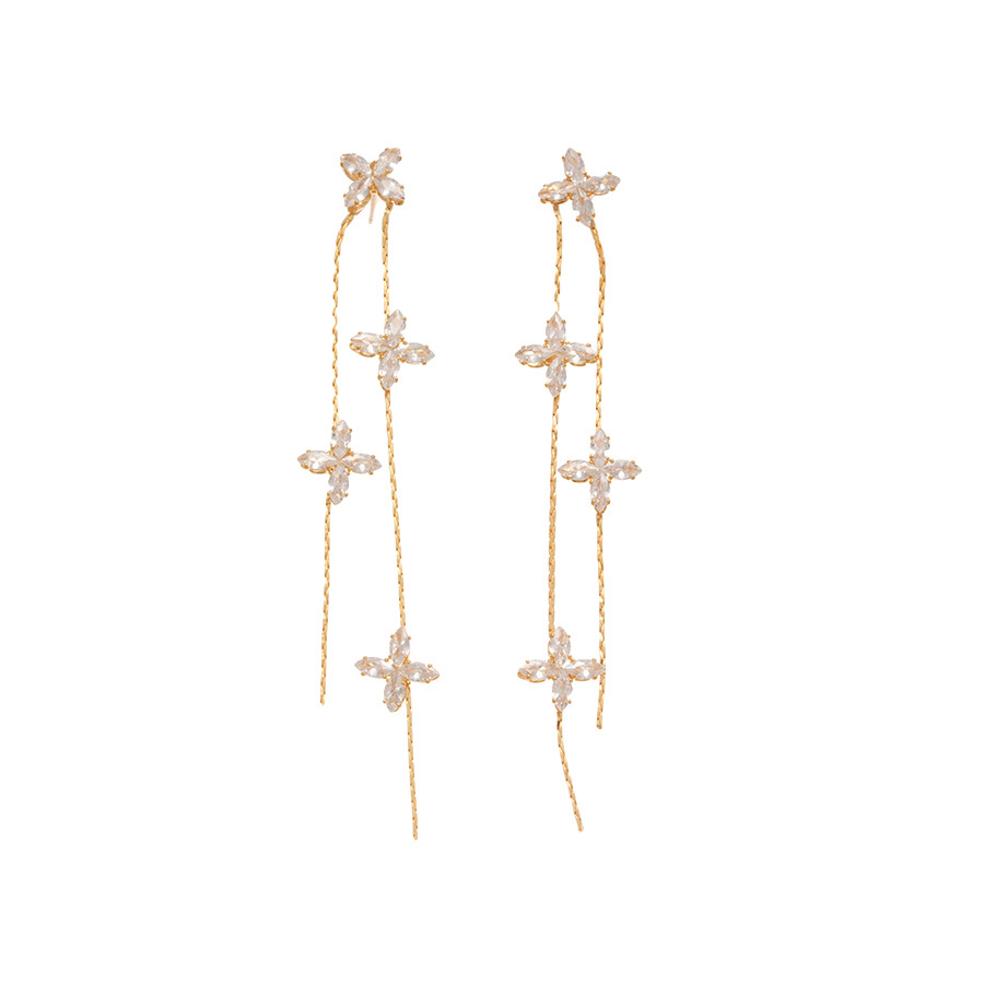 18K real gold plated silver needle zircon flower exquisite elegant niche earrings, light luxury and high-end feel, women's earrings - view 9