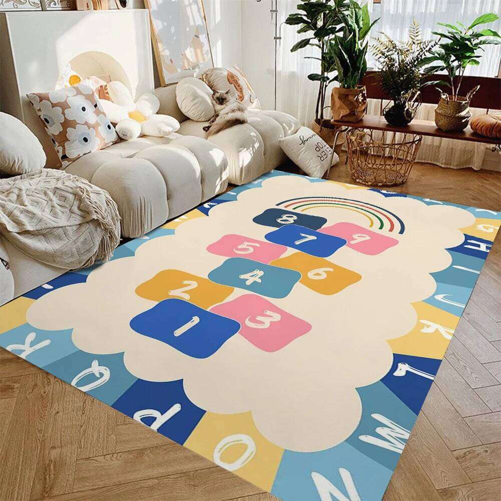 Kids Playroom Rug Gray Road & Hopscotch Design, Non-Slip Carpet Bedroom Living Room Bathroom Dormitories Floor Mat H260226