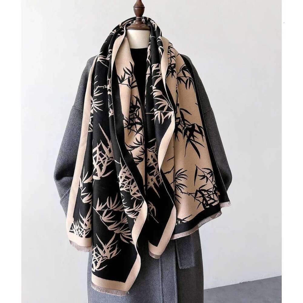 2024 Retro Bamboo Leaves Cashmere Feel Scarfs Women Autumn Winter Keep Warm Big Wrap Shawl Female Large Pashmina Thick Bufanda Z260226