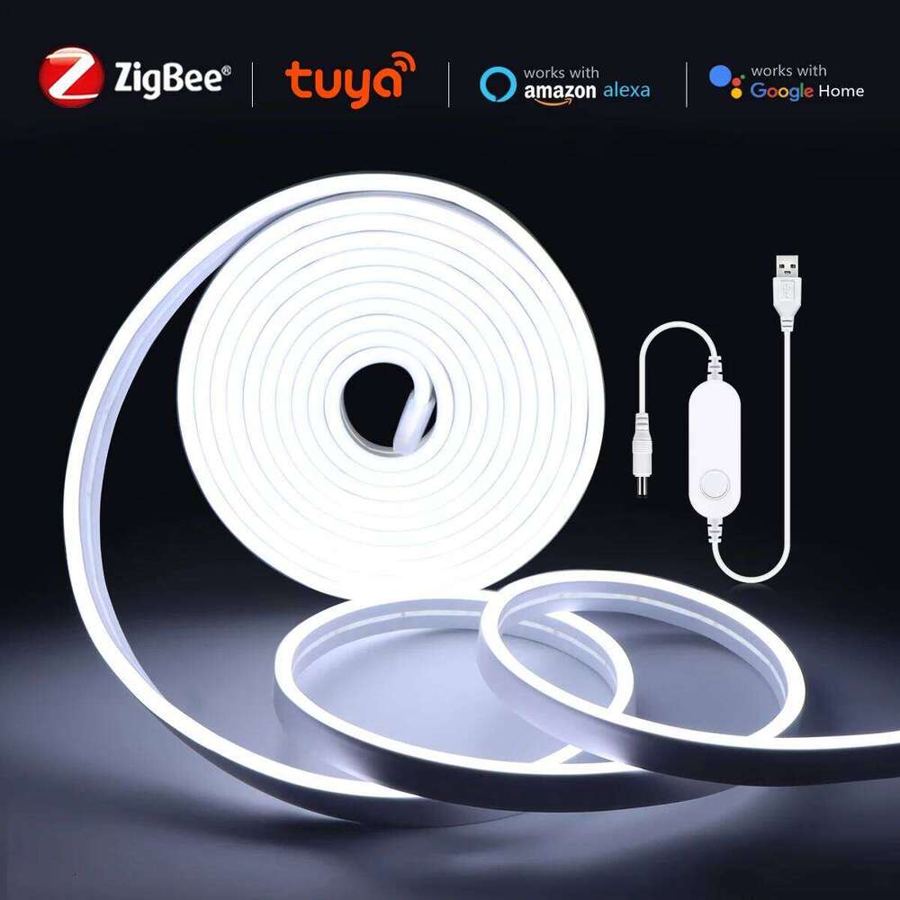 Zigbee 3.0 Tuya Smart 5V USB Neon LED Strip Light Waterproof Dimmable Wif Control TV Backlight Cabinet Room Decor Alexa Lamp Z260226